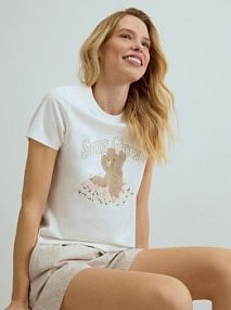 Dwuczęściowa piżama z misiem Reserved beżowa damska 188HQ-12X