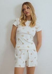 Dwuczęściowa piżama z bawełną Reserved biała damska 197HQ-01X