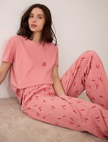 Dwuczęściowa piżama z nadrukiem Reserved czerwona damska 211HQ-29X