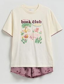 Dwuczęściowa piżama z nadrukiem Reserved biała damska 217HQ-01X