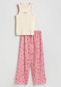 Bawełniana piżama dwuczęściowa Reserved czerwona damska 218HQ-33X