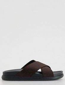 Klapki z imitacji zamszu Reserved brązowe damskie 363IC-89X