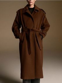 Wełniany płaszcz z szalem Reserved brązowy damski 370HK-82X