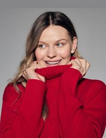 Golf z wełną Reserved czerwony damski 375HZ-33X