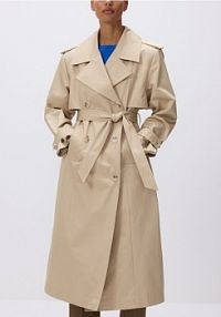 Dwurzędowy trencz z paskiem Reserved beżowy 434IA-80X