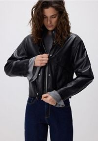 Kurtka z imitacji skóry Reserved czarna damska 451IA-99X