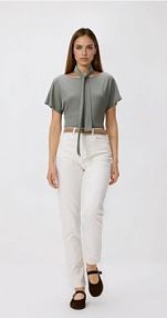 Bluzka z szalem Reserved oliwkowy damski 451KL-81X