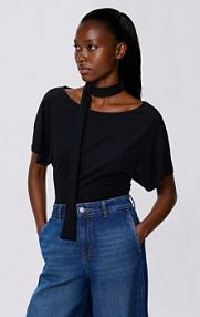 Bluzka z szalem Reserved czarny damski 451KL-99X