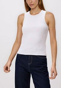 Bawełniany top z haftem Reserved biały damski 478GA-00X