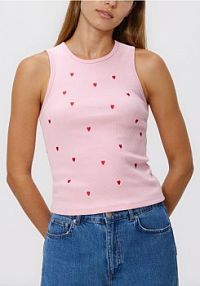 Bawełniany top z haftem Reserved różowy damski 478GA-03X
