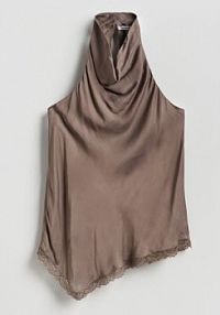 Satynowy top z koronką Reserved beżowy damski 490KH-08X