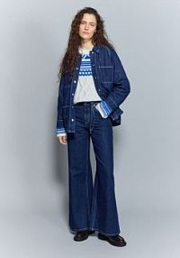 Jeansowa kurtka z kieszeniami Reserved granatowa damska 594HV-59J