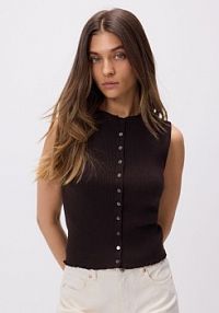 Dzianinowy top z wiskozą Reserved brązowy damski 647JL-88X