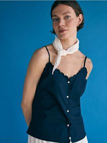 Bawełniany top z guzikami Reserved granatowy damski 651KM-59X