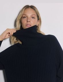 Golf w prążek Reserved granatowy damski 661HO-59X