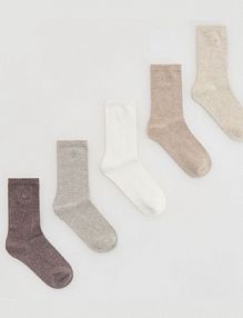 Długie skarpetki z haftem 5 pack Reserved beżowe damskie 680FA-02X