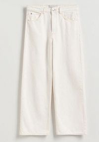Jeansy wide leg z krótszą nogawką Reserved białe damskie 706IR-00J