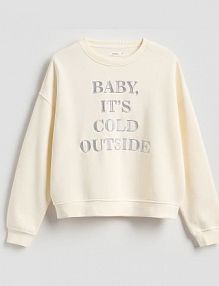 Bluza z haftowanym napisem Reserved biała damska 715GA-01X