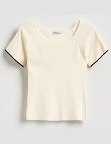 Sweter z krótkim rękawem Reserved biały damski 757IP-01X