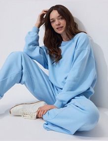 Gładka bluza z bawełną Reserved niebieska damska 758HS-50X