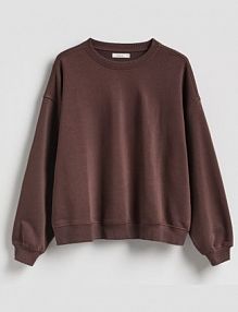 Gładka bluza z bawełną Reserved brązowa damska 758HS-89X