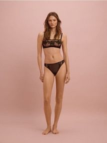 Majtki stringi z haftem Reserved czarne 765HQ-99X