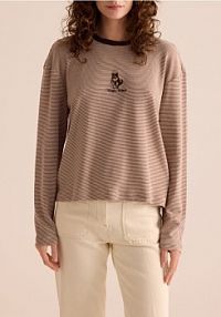 Longsleeve w paski Reserved brązowy damski 780KL-88X
