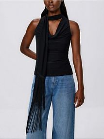 Bluzka z szalem Reserved czarny damski 789KL-99X