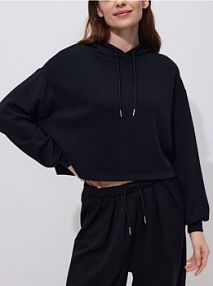 Krótka bluza z wiskozą Reserved czarna damska 804HS-99X