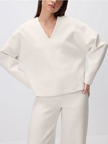 Bluza z dekoltem V Reserved beżowa damska 806HS-02X