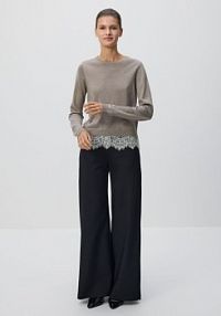 Sweter z koronkowym zdobieniem Reserved brązowy damski 806IM-84X