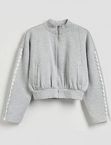 Bluza z koronkowym zdobieniem Reserved szara damska 807HS-09M
