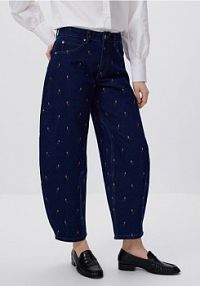 Jeansy barrel leg z haftem Reserved granatowe damskie 826IU-59J