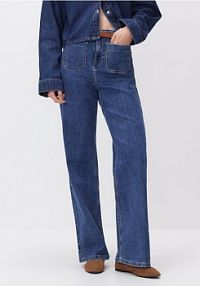 Jeansy wide leg z paskiem Reserved niebieskie damskie 829IU-55J