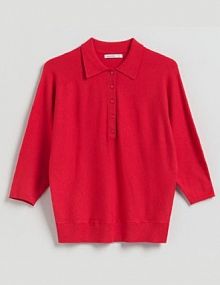 Sweter polo z wiskozą Reserved czerwony damski 833IP-33X