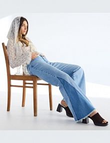 Jeansy flare z łączonych materiałów Reserved niebieskie damskie 844IU-55J