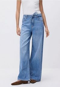 Jeansy wide leg z wiązaniem Reserved niebieskie damskie 847IU-50J
