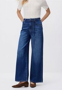 Jeansy wide leg z wiązaniem Reserved niebieskie damskie 847IU-55J