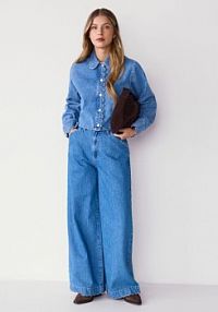 Jeansy wide leg ze średnim stanem Reserved niebieskie damskie 852IU-50J