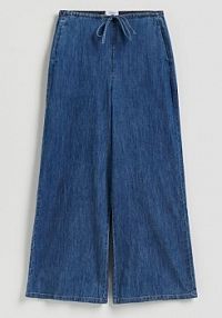 Jeansy wide leg z wiązaniem Reserved niebieskie damskie 853IU-55J