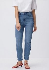 Jeansy mom fit z rozcięciem Reserved niebieskie damskie 858JH-50J
