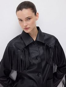 Kurtka z frędzlami Reserved czarna damska 868GA-99X