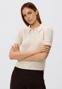 Sweter z krótkim rękawem Reserved beżowy damski 876IP-02X