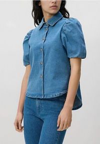 Jeansowa koszula z bufiastymi rękawami Reserved niebieska 879IU-55J