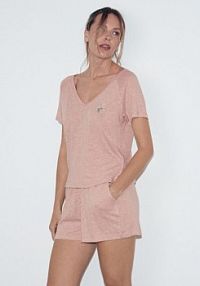 Piżama z lnem i wiskozą Reserved różowa damska 926HQ-39X