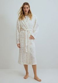 Waflowy szlafrok z bawełną Reserved biały damski 927HQ-01X