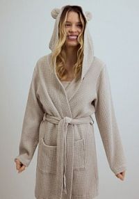 Waflowy szlafrok Reserved beżowy damski 933HQ-80X