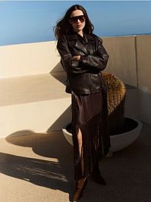 Skórzana kurtka typu biker Reserved brązowa damska 934JM-89X