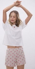 Dwuczęściowa piżama z serduszkami Reserved beżowa damska 935HQ-08X