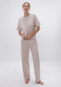 Dwuczęściowa piżama w serca Reserved beżowa damska 937HQ-08X